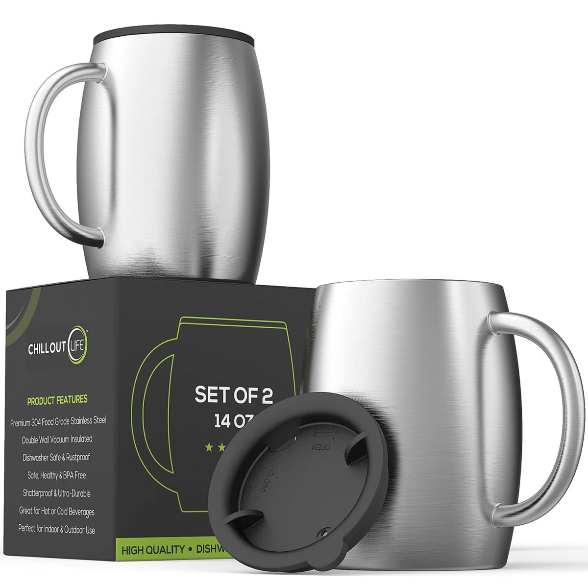 Picture of Chillout Life I0112334 14 oz Stainless Steel Insulated Coffee Mug with Lid - 2 Piece