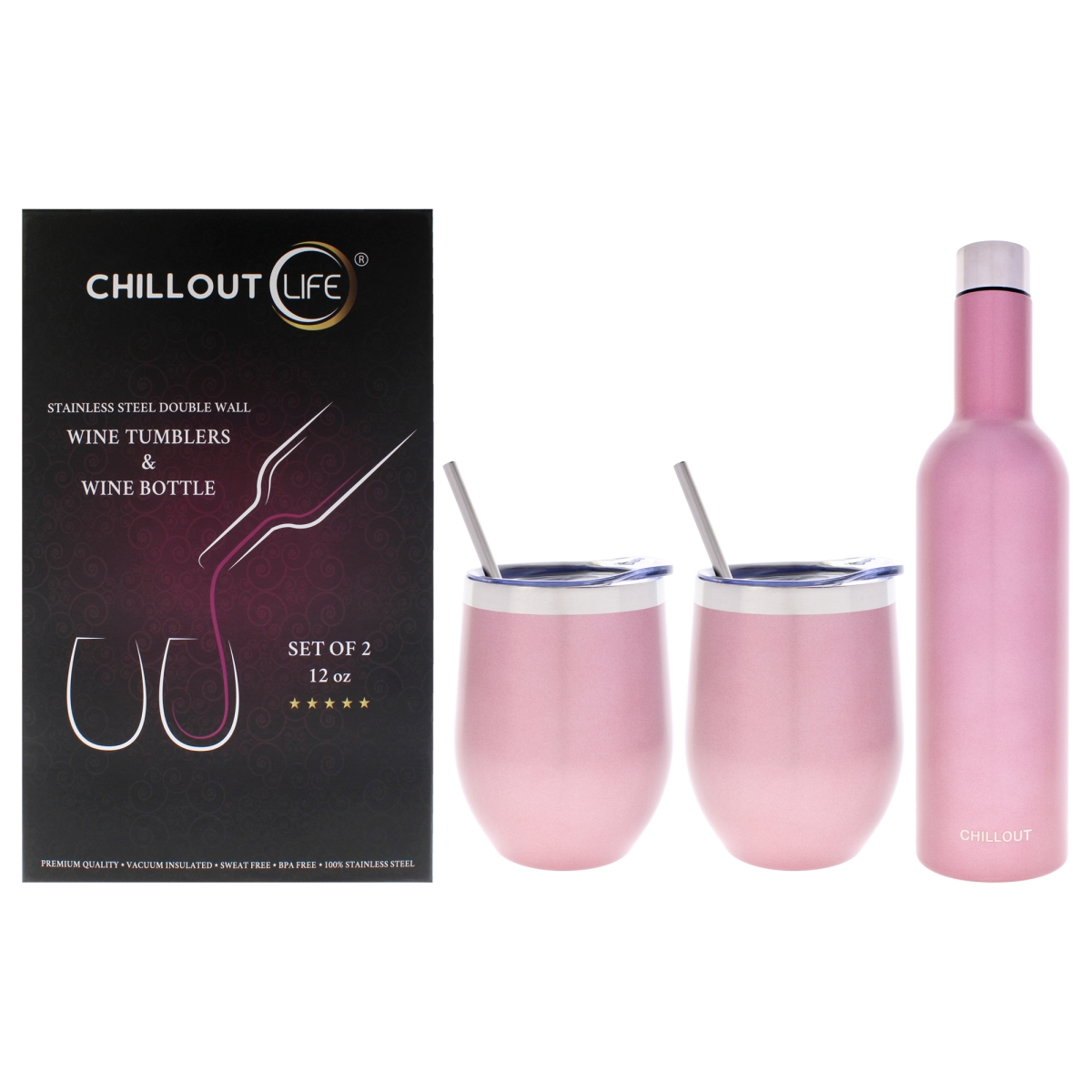 Picture of Chillout Life I0159759 Stainless Steel Insulated Wine Tumbler & Wine Bottle - Rose Gold - 3 Piece