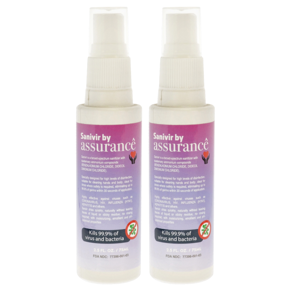 K0007030 2.5 oz Sanivir Hand Sanitizer Solution - Pack of 2