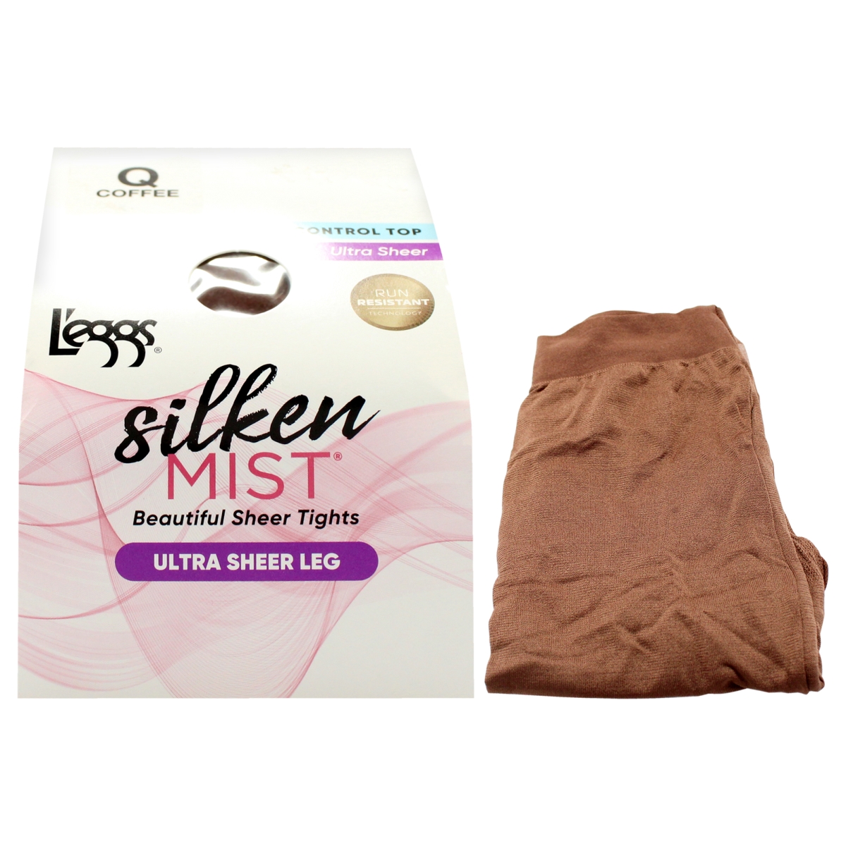 L'eggs Silken Mist Ultra Sheer with Run Resist Technology, Control Top Toe Pantyhose, 1-Pack Coffee Q Women's