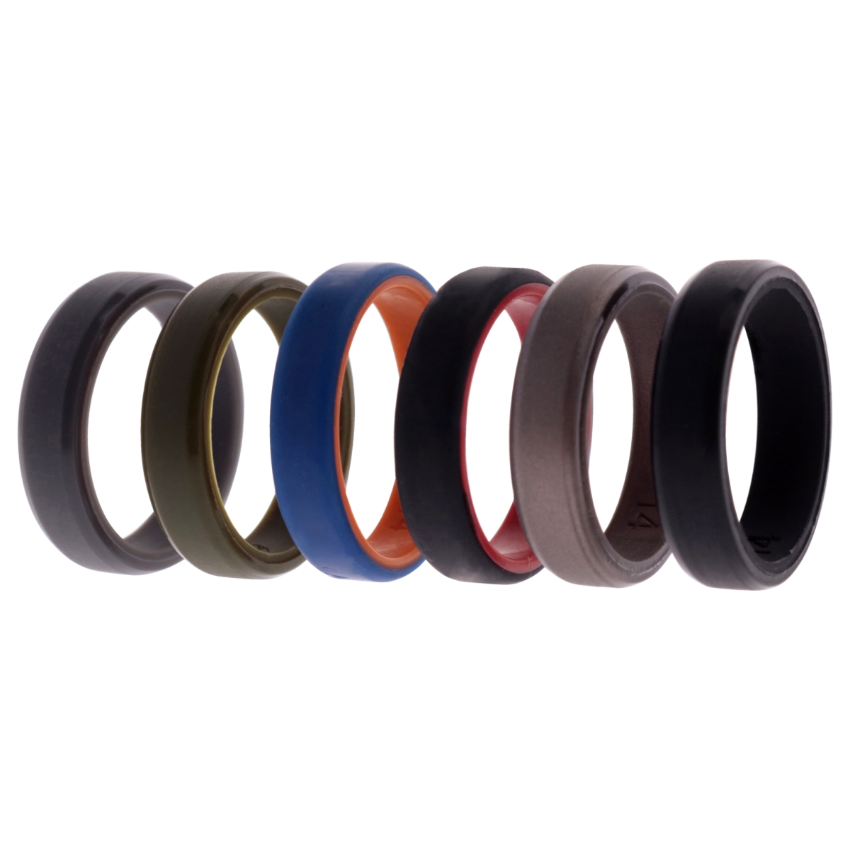 I0119782 6 x 14 mm Silicone 2 Layer Wedding Brush Solid Ring Set for Men