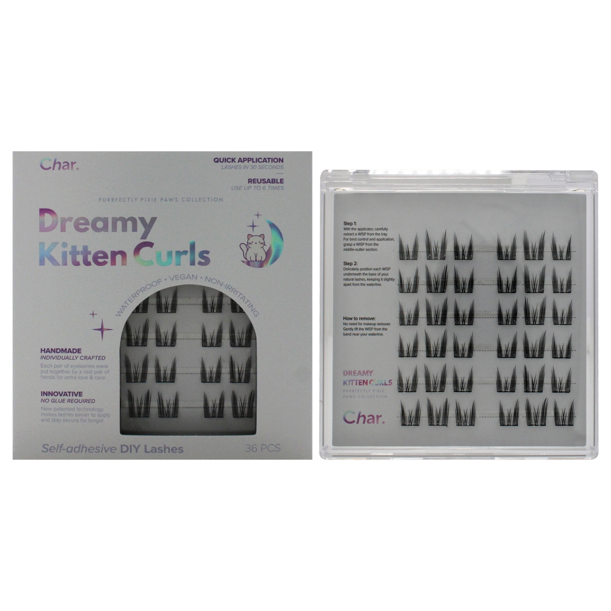 Char Cosmetics Pre-Glued Reusable Lashes Purrfectly Pixie Paws Collection - Dreamy Kitten Curls