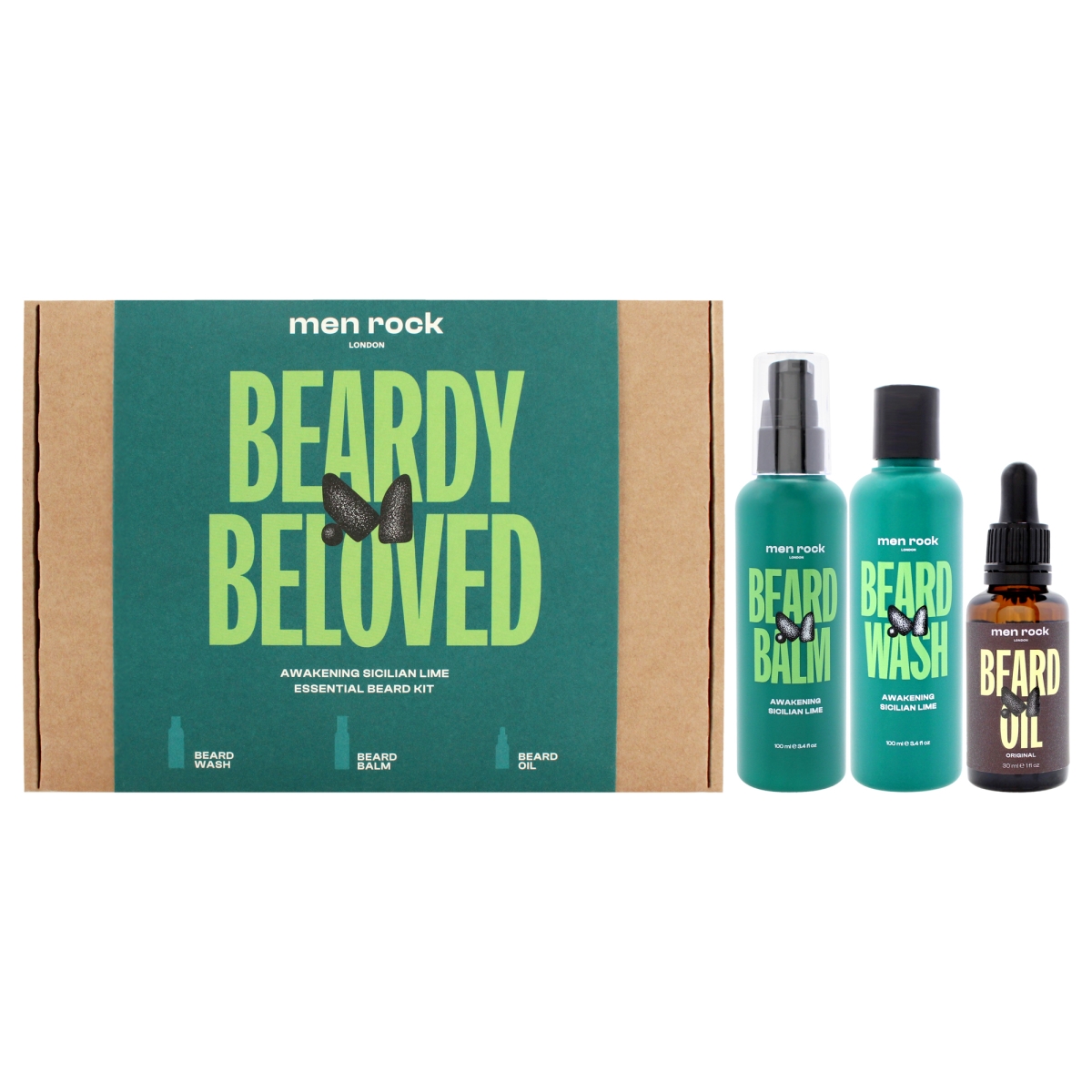 I0153354 Beardy Beloved Awakening Essential Beard Kit for Men - Sicilian lime