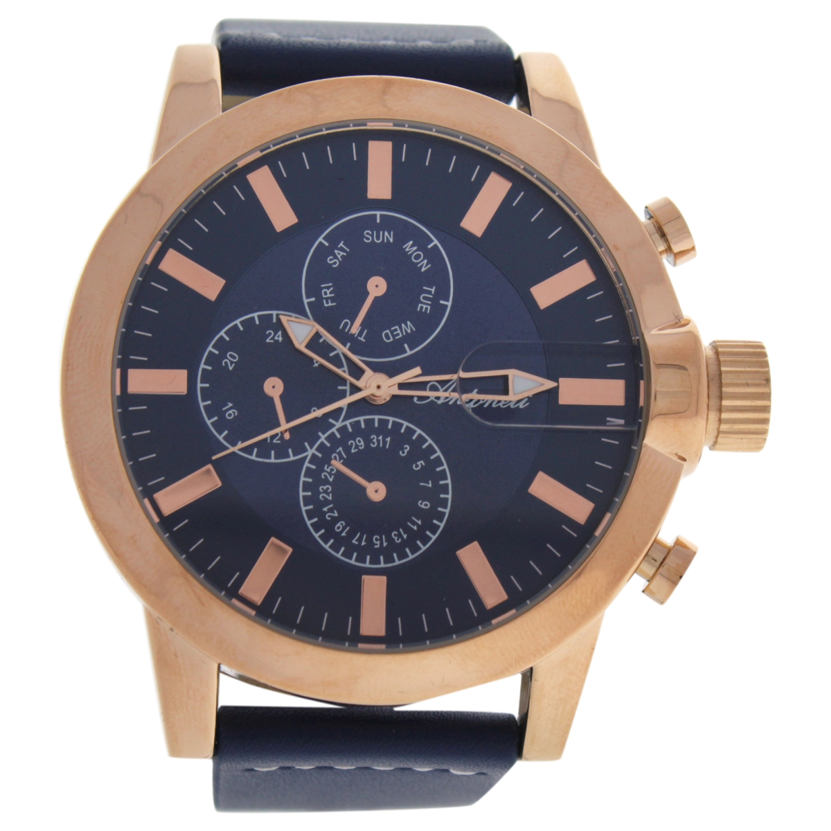 M-WAT-1298 Rose Gold & Blue Leather Strap Watch for Men, AG1901-04 -  Antoneli