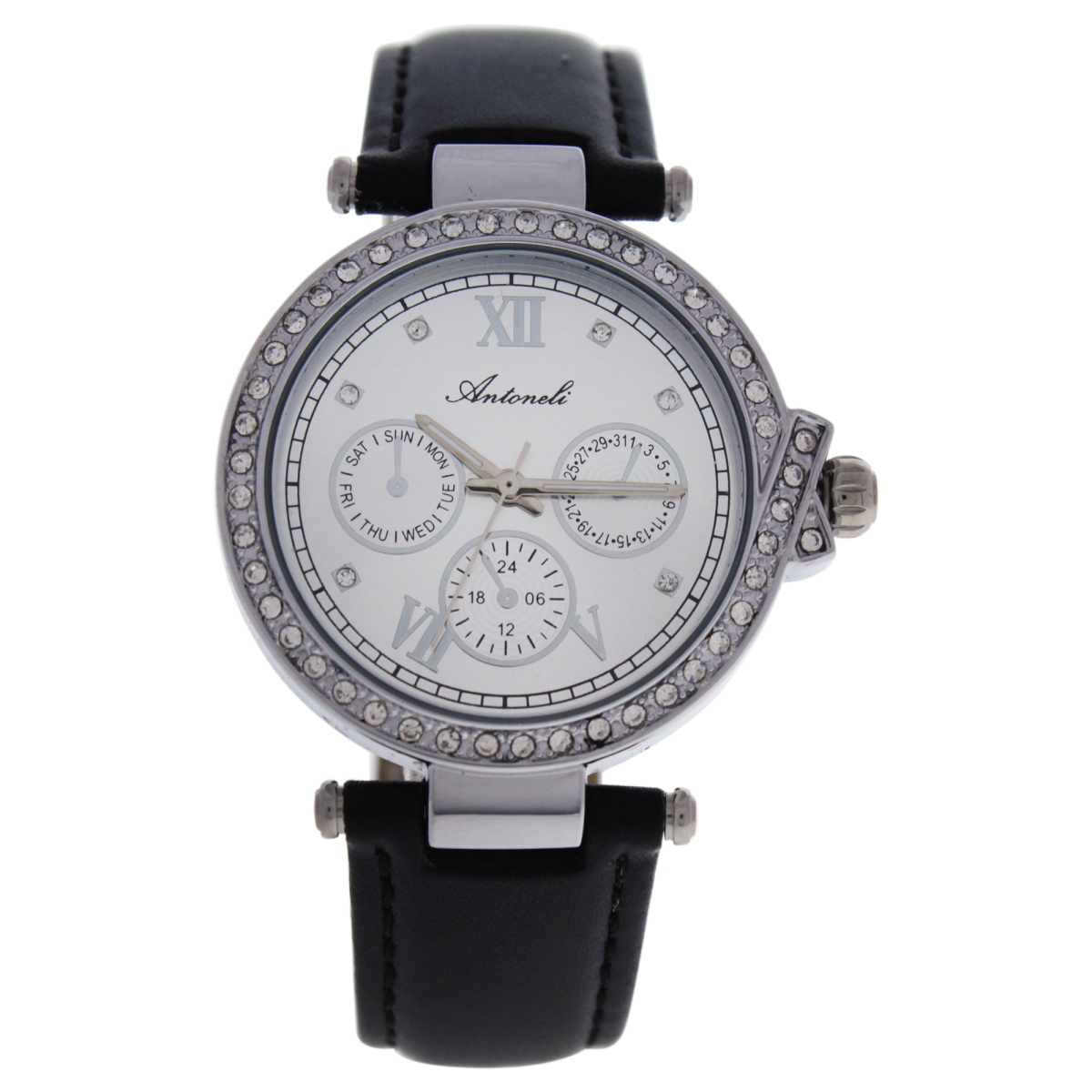 Picture of Antoneli W-WAT-1432 Silver & Black Leather Strap Watch for Women&#44; AL0519-07