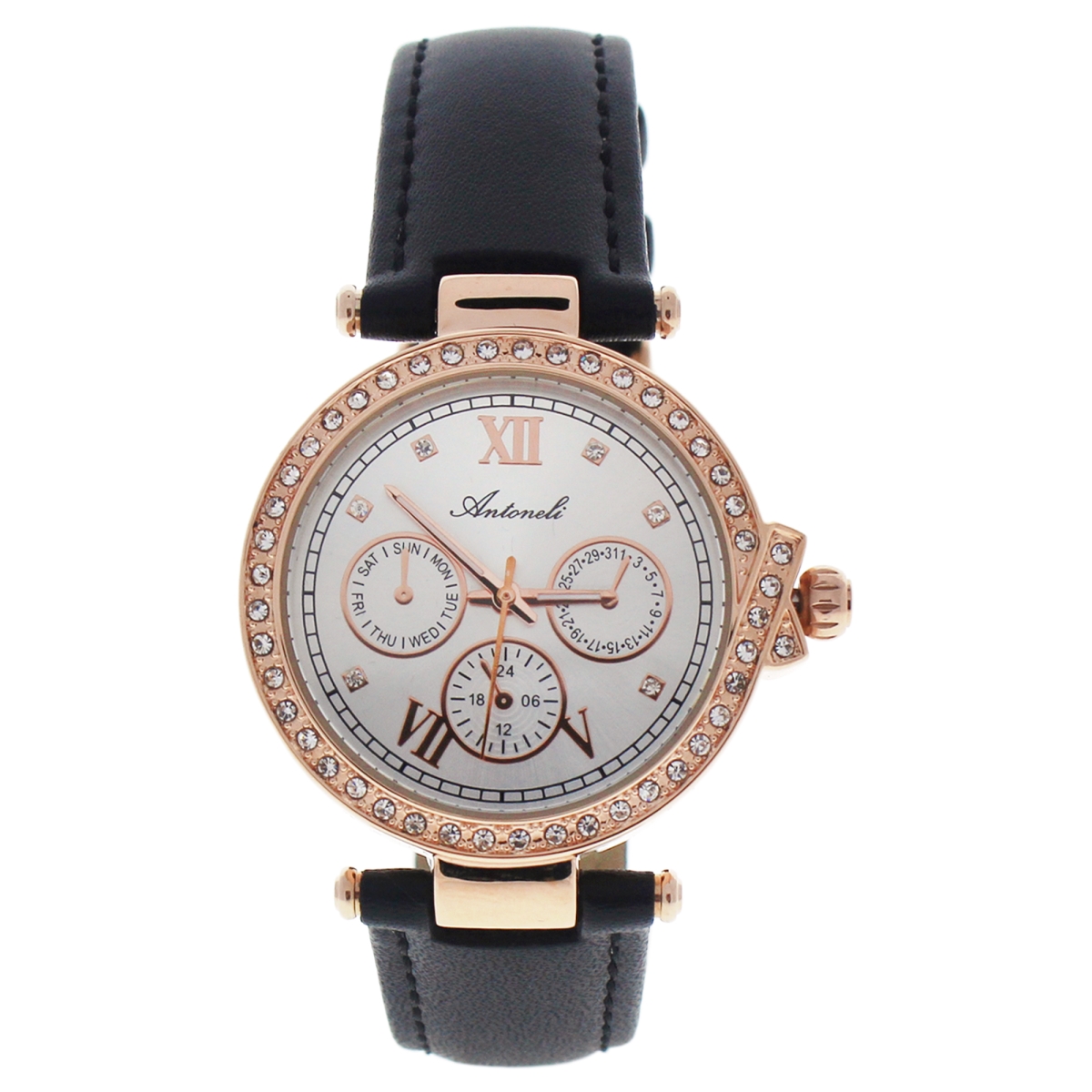 Picture of Antoneli W-WAT-1433 Rose Gold & Black Leather Strap Watch for Women&#44; AL0519-08