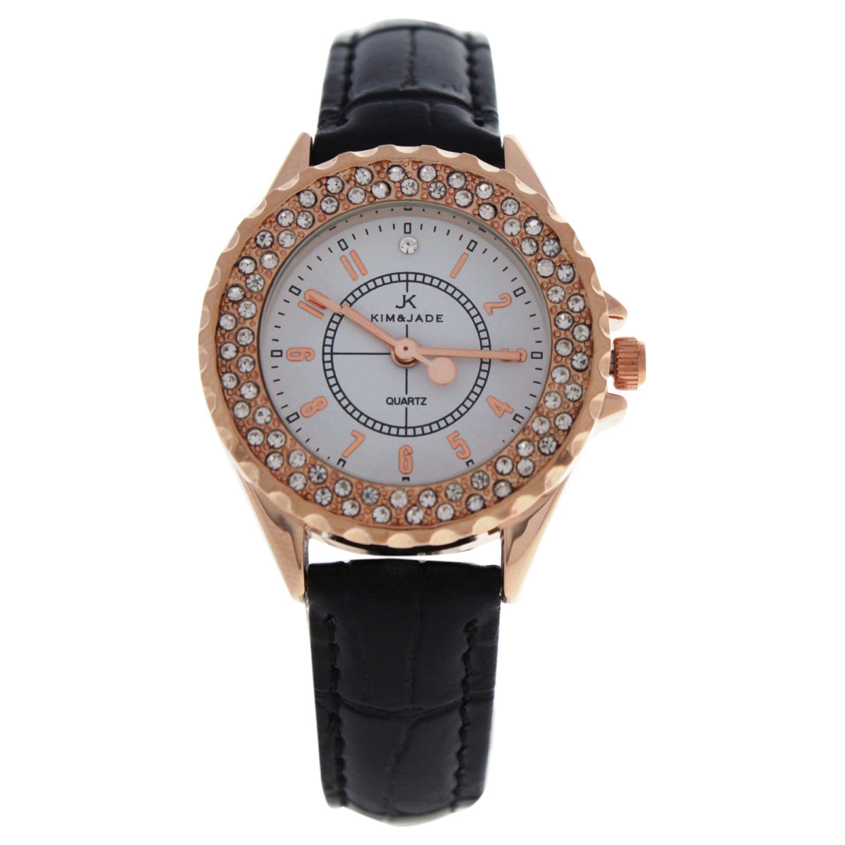 Picture of Kim & Jade W-WAT-1411 Rose Gold & Black Leather Strap Watch for Women - 2033L-GPBLW