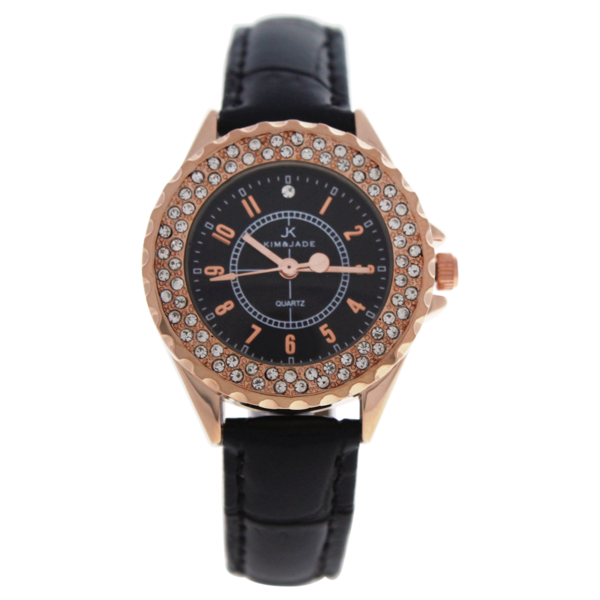 Picture of Kim & Jade W-WAT-1447 Rose Gold & Black Leather Strap Watch for Women - 2033L-GPBLBL