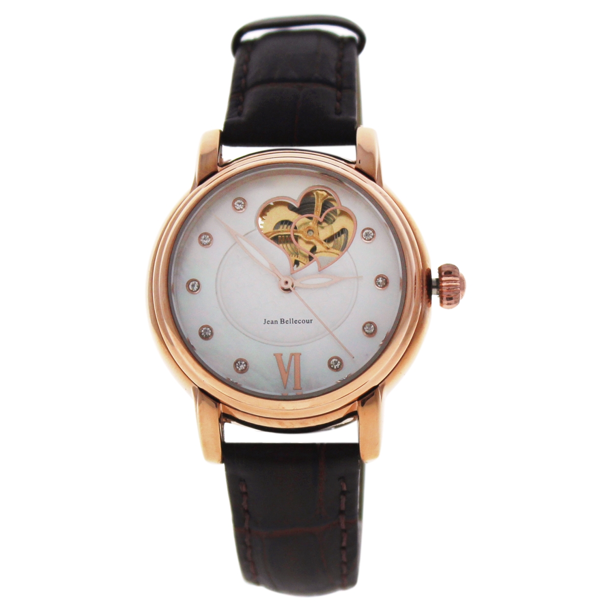 Picture of Jean Bellecour W-WAT-1454 Rose Gold & Brown Leather Strap Watch for Women - REDM1