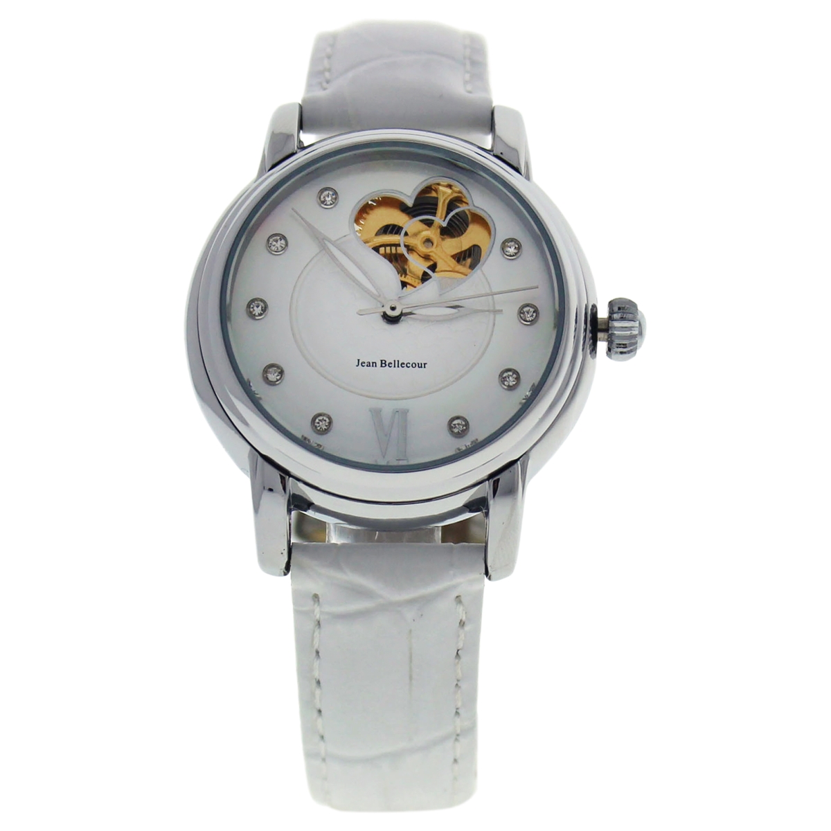 Picture of Jean Bellecour W-WAT-1456 Silver & White Leather Strap Watch for Women - REDM3