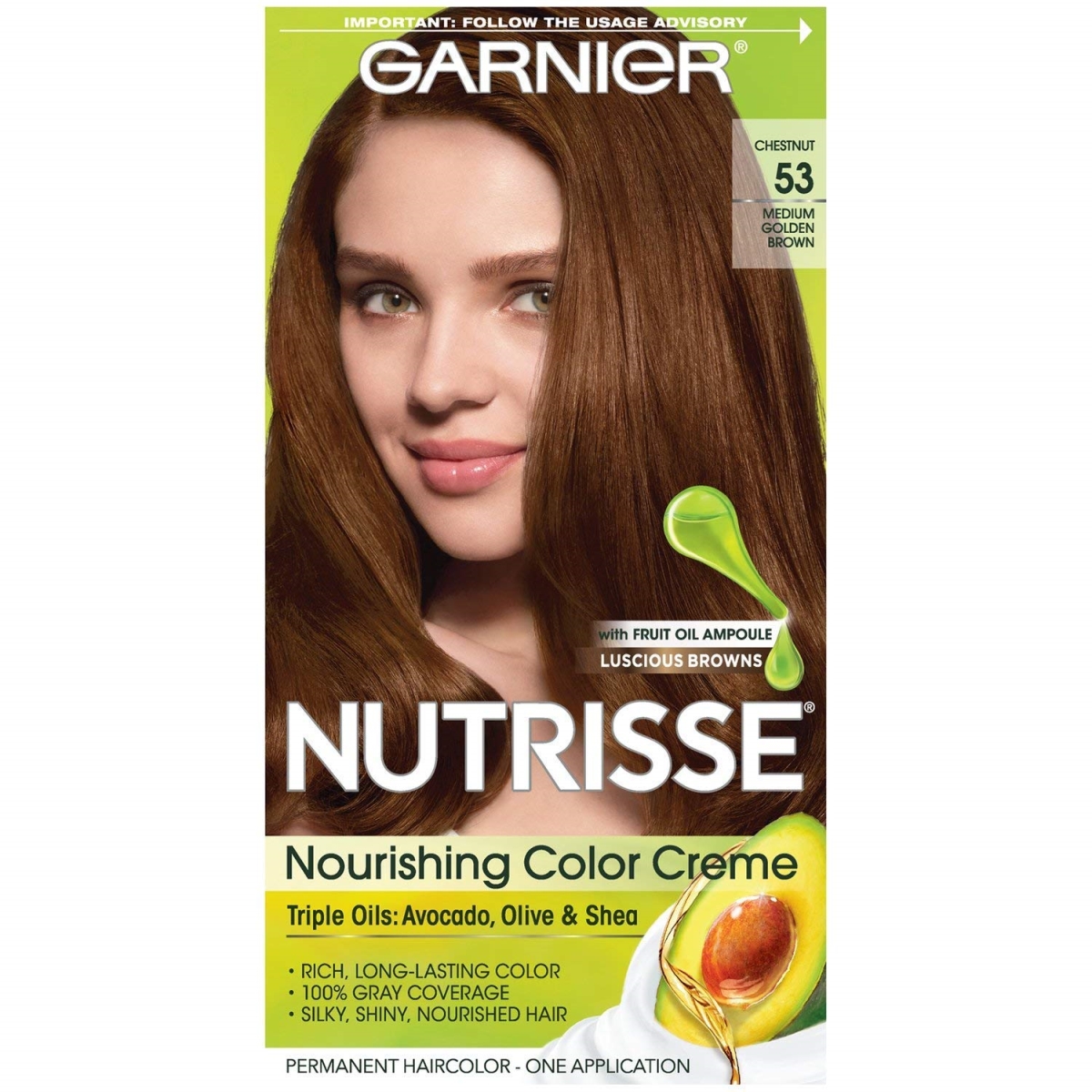Garnier K0001466 Unisex Nutrisse Nourishing 1-Application Hair Color Creme - 53 Medium Golden Brown - Pack of 6