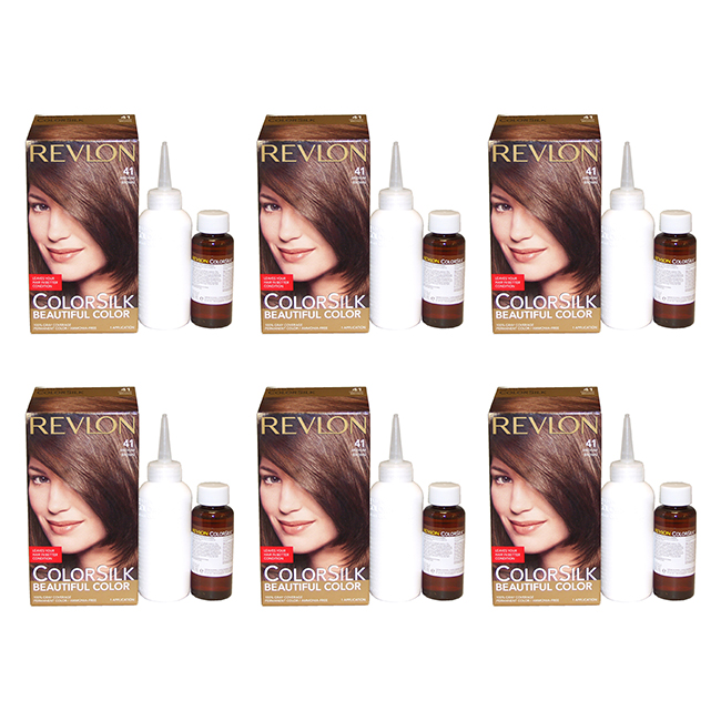 K0001536 Colorsilk Beautiful - 1 Application Hair Color for Unisex, 41 Medium Brown - Pack of 6 -  Revlon