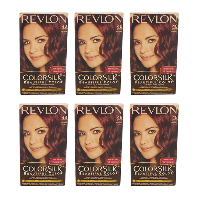 K0001538 Colorsilk Beautiful Color - 1 Application Hair Color for Unisex, 48 Burgundy - Pack of 6 -  Revlon