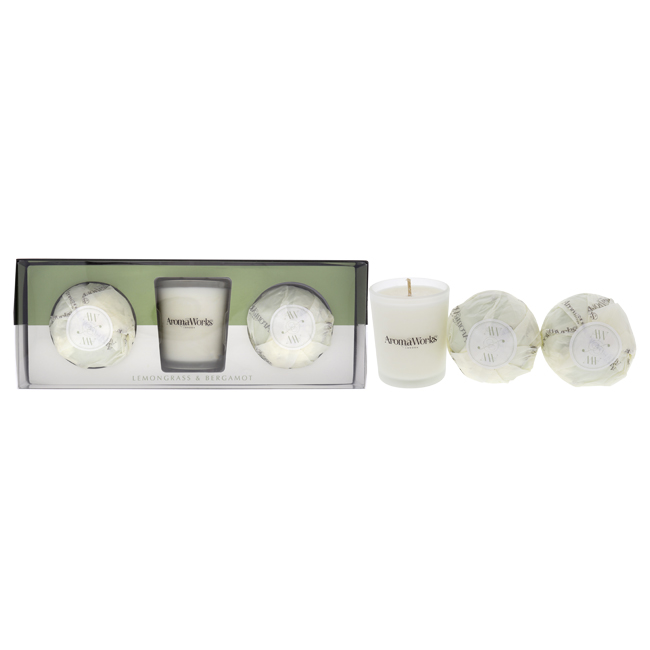 I0113593 2.65 oz Light Candle Scent Set with Mini AromaBomb Lemongrass & Bergamot for Unisex - 3 Piece - 2 Piece