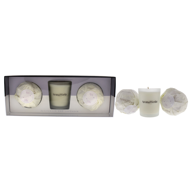I0113595 2.65 oz Light Candle Scent Set with Mini AromaBomb Petitgrain & Lavender for Unisex - 3 Piece - 2 Piece