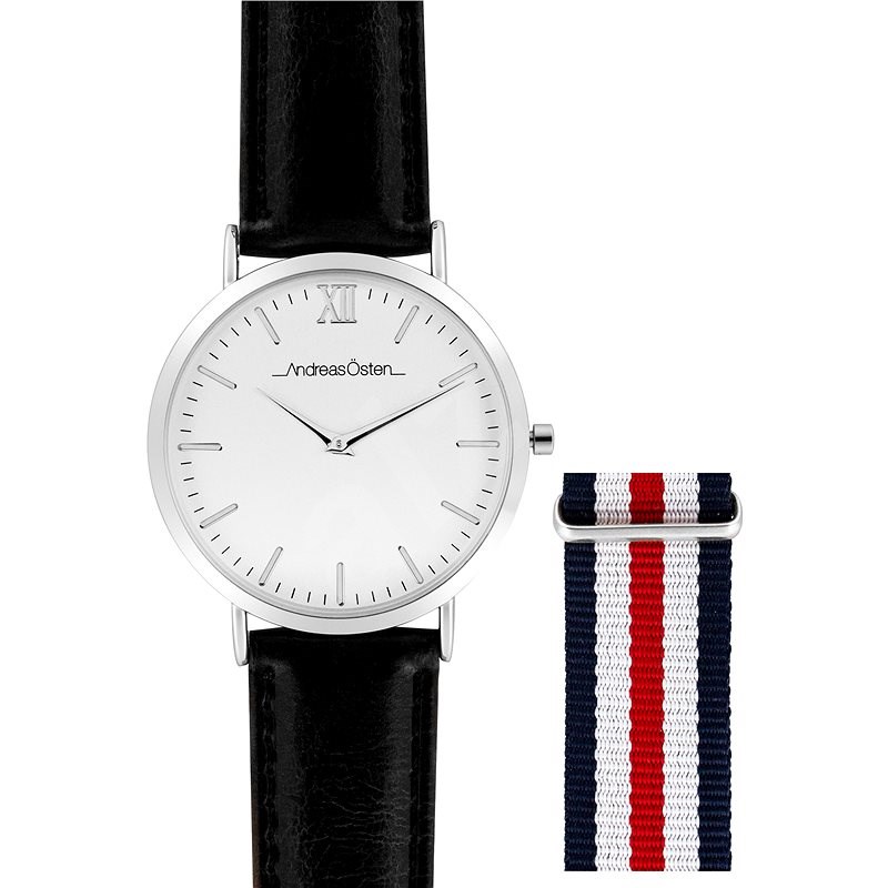 Picture of Andreas Osten I0099405 Silver & Black AO-101 Leather Strap Watch for Unisex