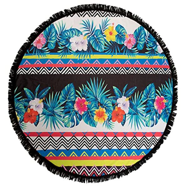 I0117085 Round Bamboo Beach Towel for Unisex, Floral Stripe