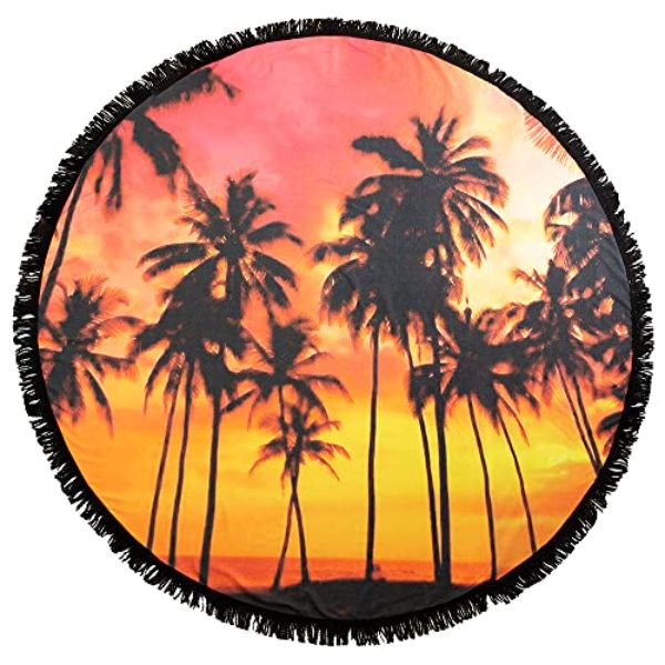 I0117087 Round Bamboo Beach Towel for Unisex, Palm Sunset