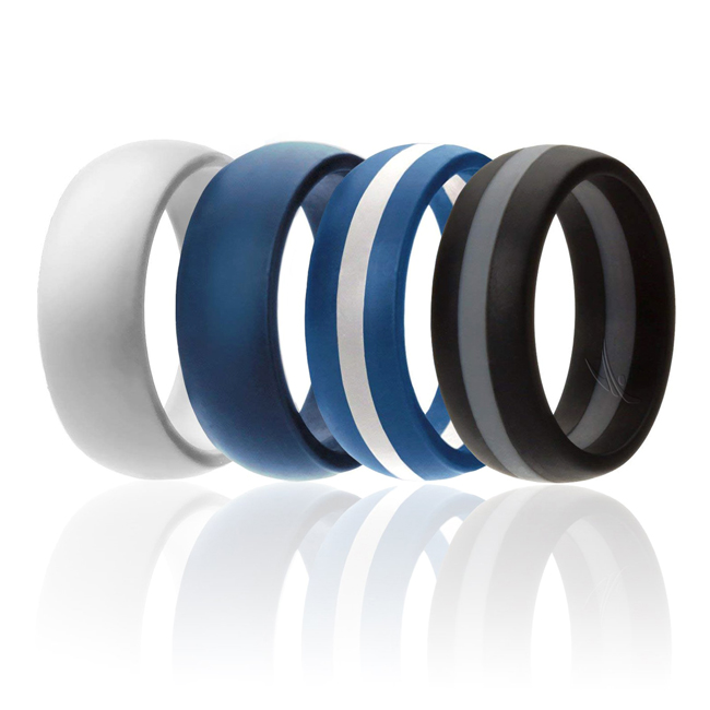 4 x 12 mm Men Silicone Ring for Dome Style & Dome Style with Middle Line Set, Multi Color