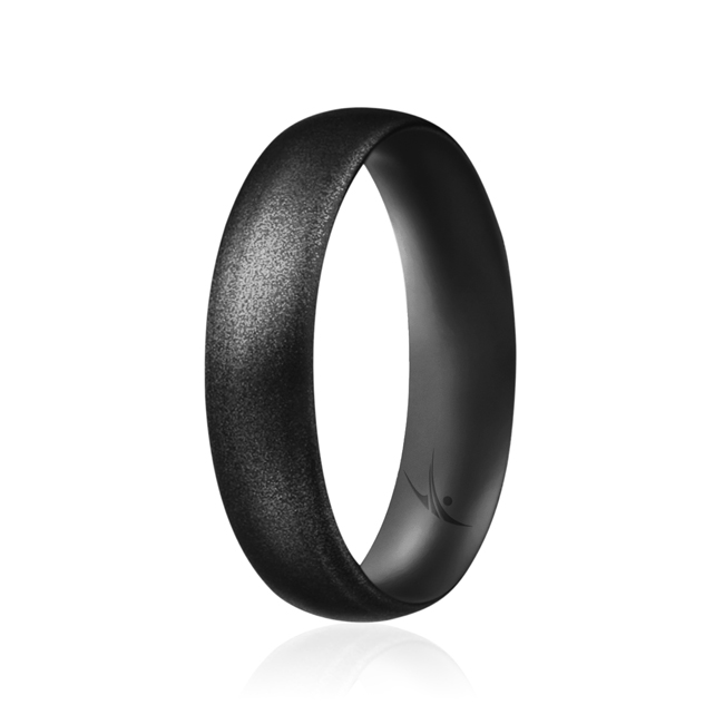 I0109171 Women Silicone Wedding Ring for Dome Style Thin Comfort Fit, Metallic Black - 4 mm Ring