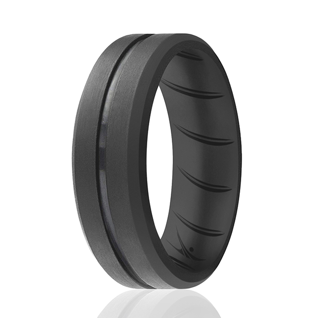 I0118880 Men Silicone Wedding BR Middle Line Ring, Basic Grey - 10 mm Ring