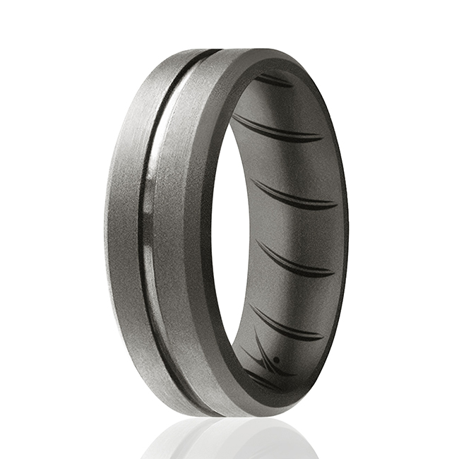 I0118892 Men Silicone Wedding BR Middle Line Ring, Basic & Silver - 12 mm Ring