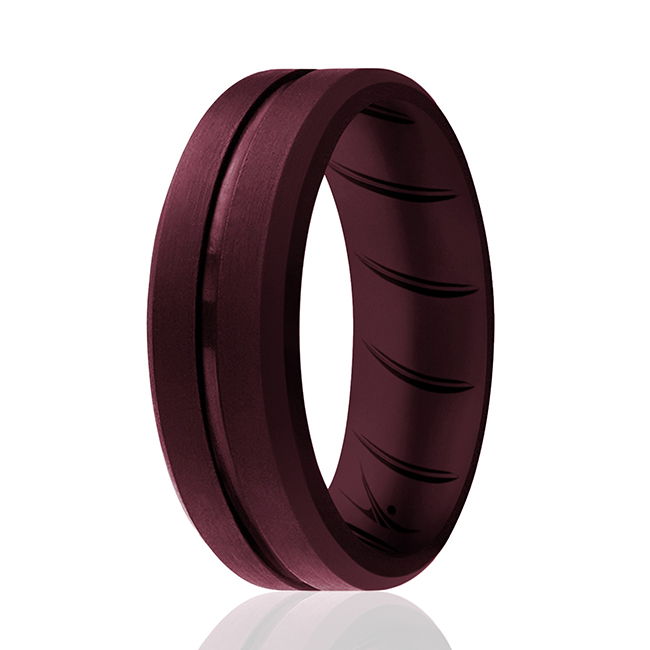 I0118900 Men Silicone Wedding BR Middle Line Ring, Basic & Bordo - 10 mm Ring