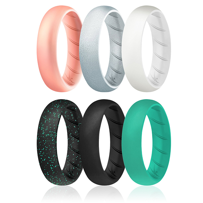 I0118913 Women Silicone Wedding BR Solid Ring Set, Basic Metal - 6 x 10 mm Ring