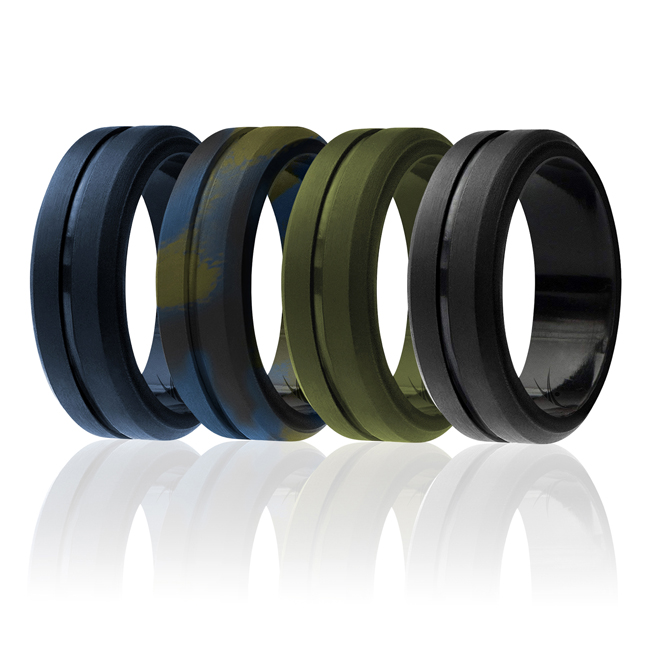 I0108909 4 x 9 mm Men Silicone Ring for Engraved Middle Line Set, Multi Color