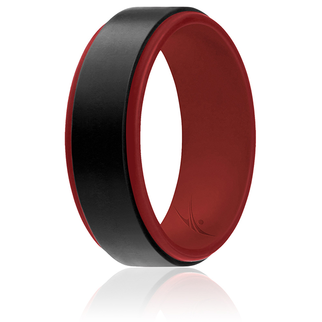 I0119006 Men Silicone Wedding 2Layer Step Ring, Red & Black - 10 mm Ring