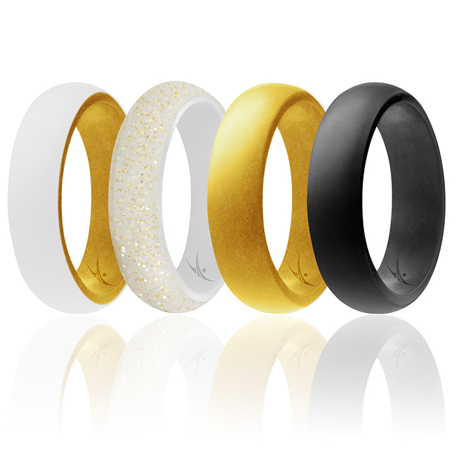 I0119042 Women Silicone Wedding 2Layer Ring Set, Gold - 4 x 5 mm Ring