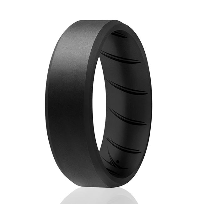 I0119088 Men Silicone Wedding BR 8 mm Edge Ring, Basic & Black - 10 mm Ring