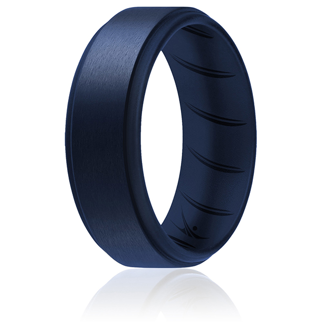 I0119214 Men Silicone Wedding BR Step Ring, Basic & Blue - 7 mm Ring
