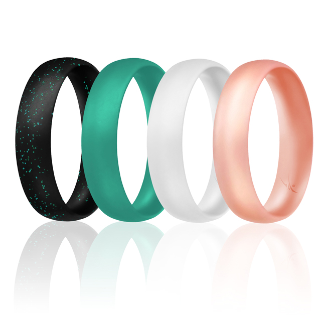 I0109169 10 mm Women Silicone Ring for Dome Style Thin Comfort Fit Set, Multi Color