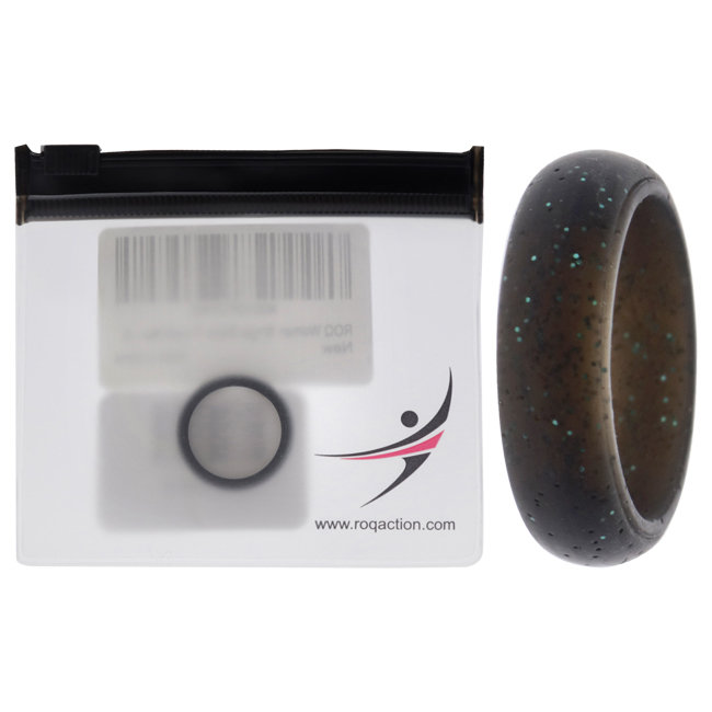 I0117613 Women Silicone Wedding Single Ring, Black & Turquoise Glitter - 6 mm Ring
