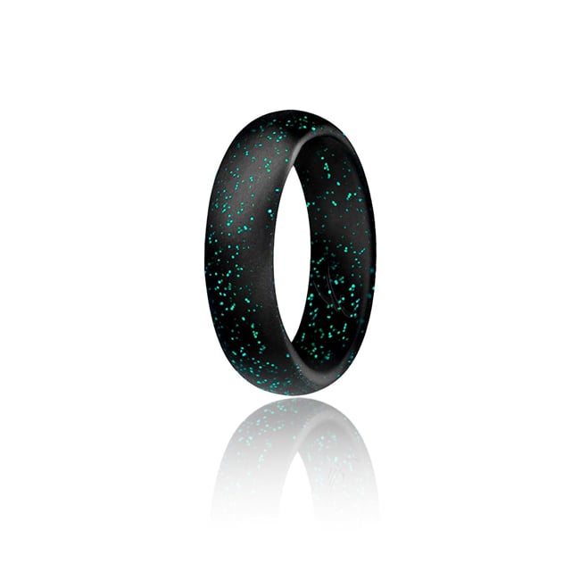 I0109111 Women Silicone Wedding Ring for Dome Style, Black with Glitter Turquoise - 8 mm Ring