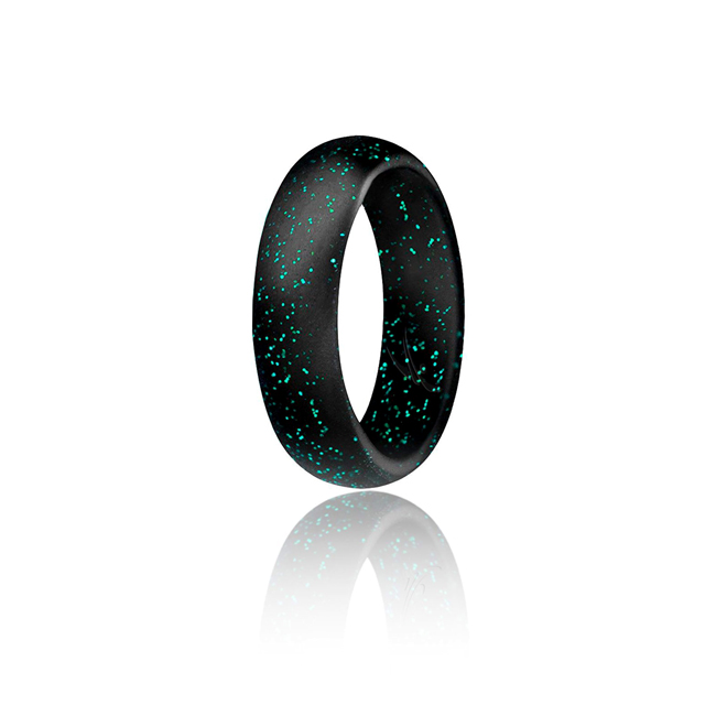 I0109112 Women Silicone Wedding Ring for Dome Style, Black with Glitter Turquoise - 9 mm Ring