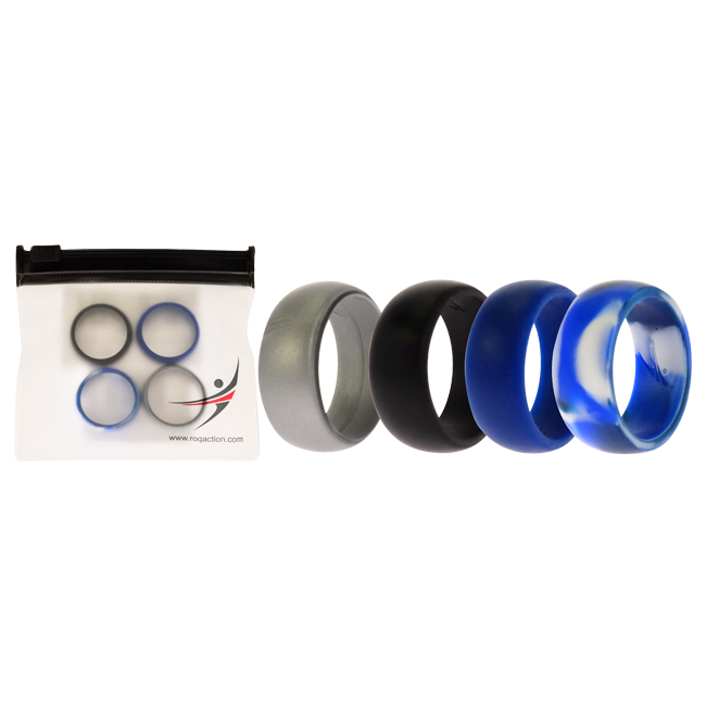 I0117614 Men Silicone Wedding Ring Set, Blue & Camo - 4 x 8 mm Ring