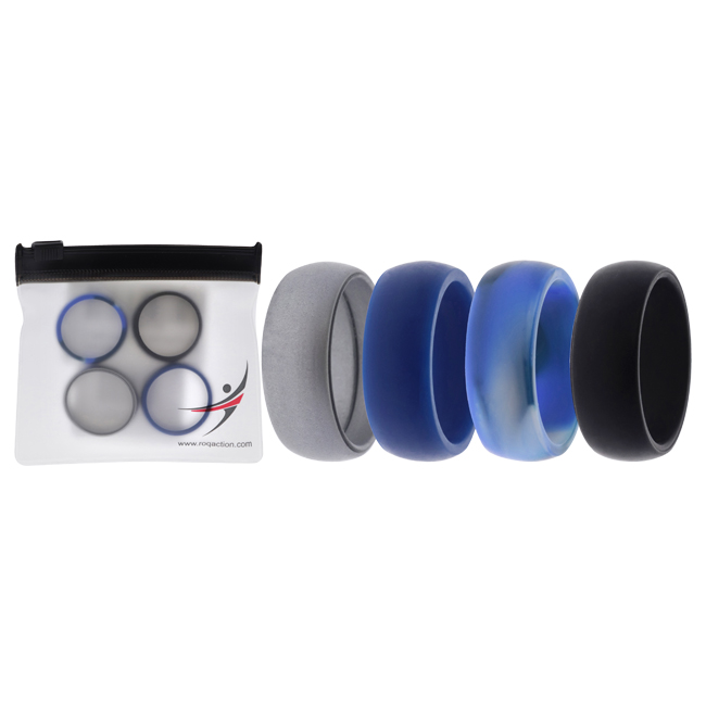 I0117617 Men Silicone Wedding Ring Set, Blue & Camo - 4 x 11 mm Ring