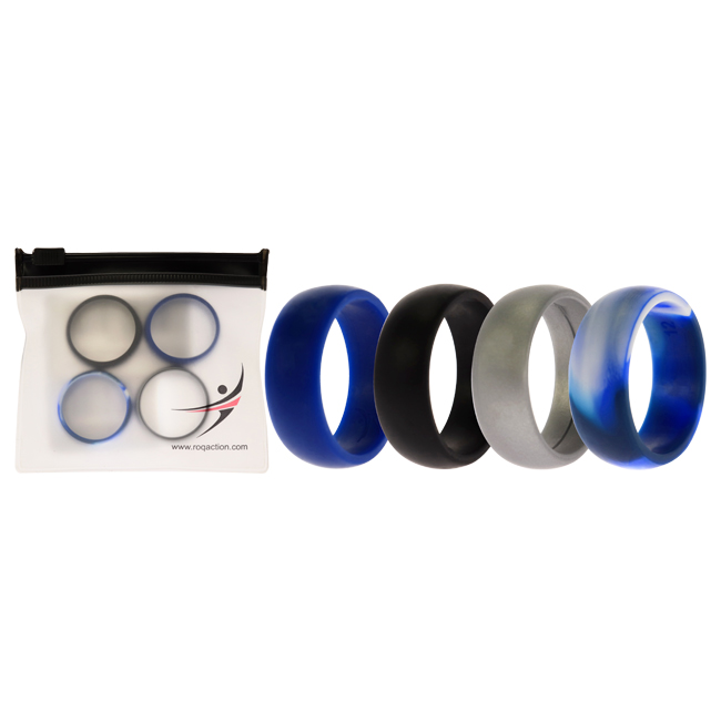 I0117618 Men Silicone Wedding Ring Set, Blue & Camo - 4 x 12 mm Ring
