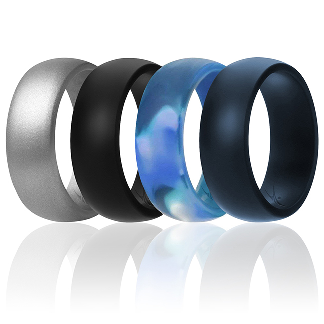 I0117619 Men Silicone Wedding Ring Set, Blue & Camo - 4 x 13 mm Ring