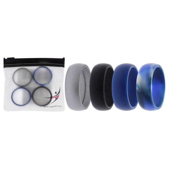 I0117620 Men Silicone Wedding Ring Set, Blue & Camo - 4 x 14 mm Ring