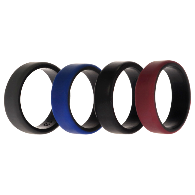 I0118291 4 x 13 mm Ring Silicone Wedding 2-Layer Beveled Ring Set with Bordeaux for Men - 8 mm
