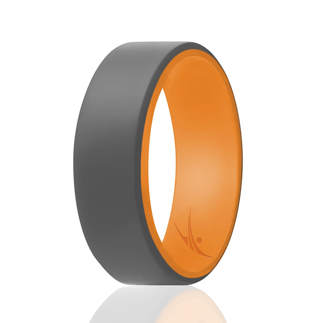 I0118302 Men Silicone Wedding 2Layer Beveled 8 mm Ring, Orange & Grey - 14 mm Ring