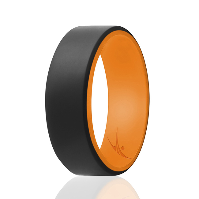 I0118306 Men Silicone Wedding 2Layer Beveled 8 mm Ring, Orange & Black - 8 mm Ring