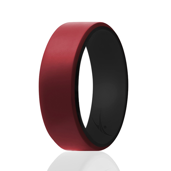 I0118322 Men Silicone Wedding 2Layer Beveled 8 mm Ring, Bordeaux - 14 mm Ring