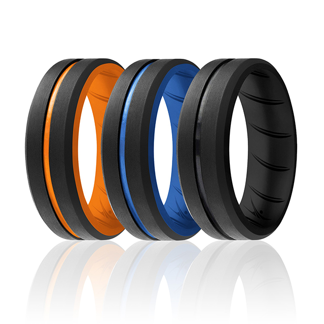 I0118435 Men Silicone Wedding BR Middle Line Ring Set, Multi Color - 3 x 16 mm Ring