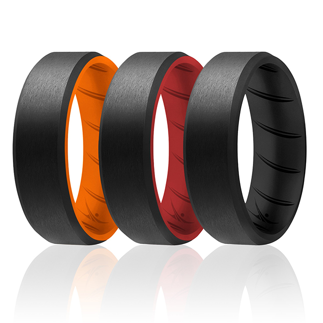 I0118541 Men Silicone Wedding BR 8 mm Edge Ring Set, Multi Color - 3 x 12 mm Ring