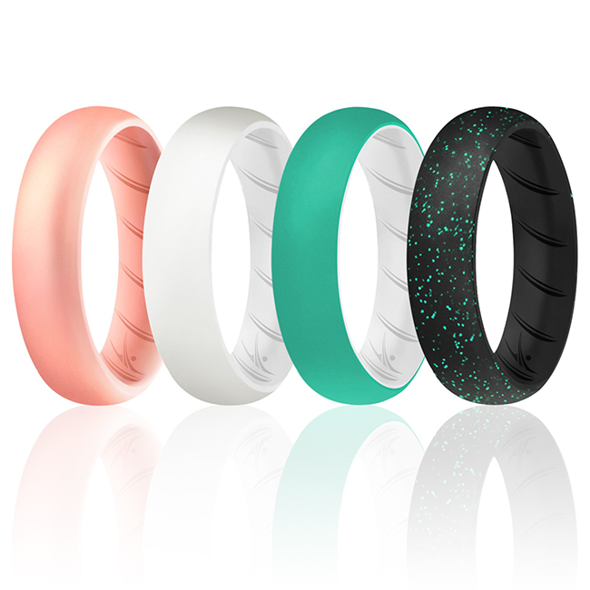 I0118603 Women Silicone Wedding BR Solid Ring Set, Turquoise & Rose - 4 x 11 mm Ring