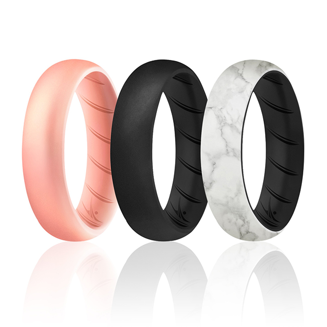 I0118637 Women Silicone Wedding BR Solid Ring Set, Marble - 3 x 5 mm Ring